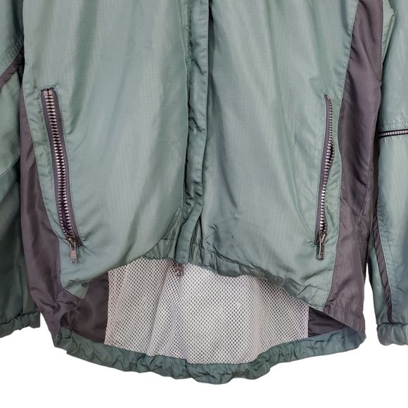 Moving Comfort Green & Grey Windbreaker w/ Hidden Hoodie Size Small - Picture 12 of 13